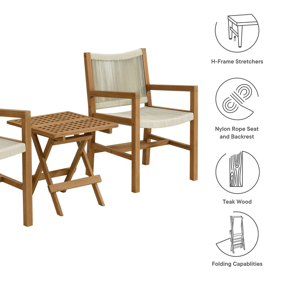Vienna 3-Piece Outdoor Patio Teak and Rope Armchairs with Folding Side Table by Modway | Outdoor Chairs | Modishstore - 10