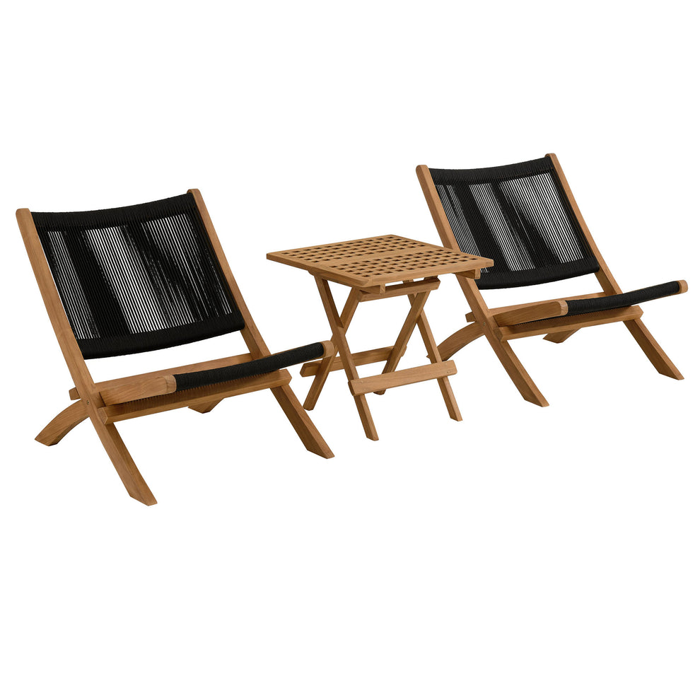 Vienna 3-Piece Outdoor Patio Teak and Rope Folding Lounge Chairs and Side Table by Modway | Outdoor Chairs | Modishstore - 2