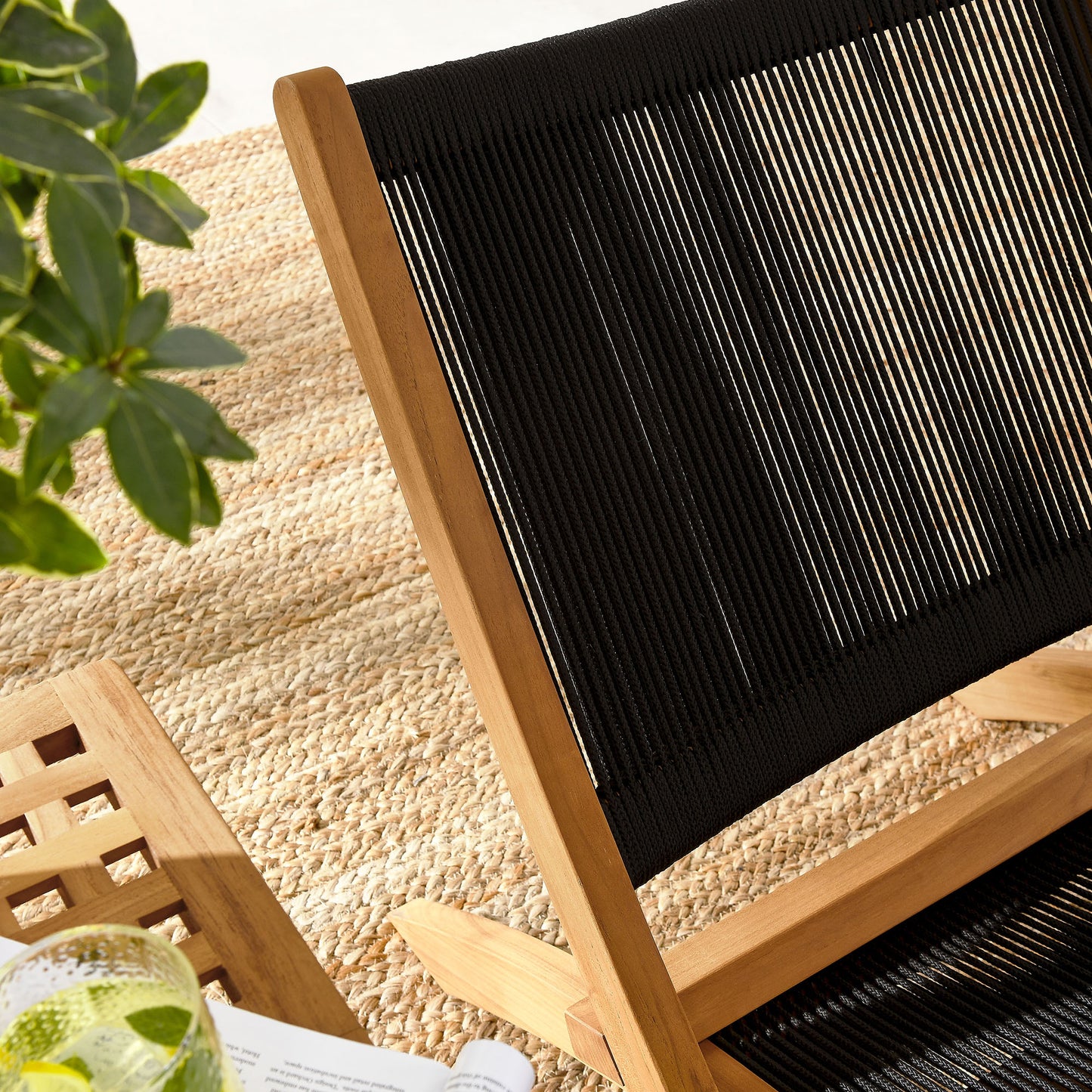 Vienna 3-Piece Outdoor Patio Teak and Rope Folding Lounge Chairs and Side Table by Modway | Outdoor Chairs | Modishstore - 3