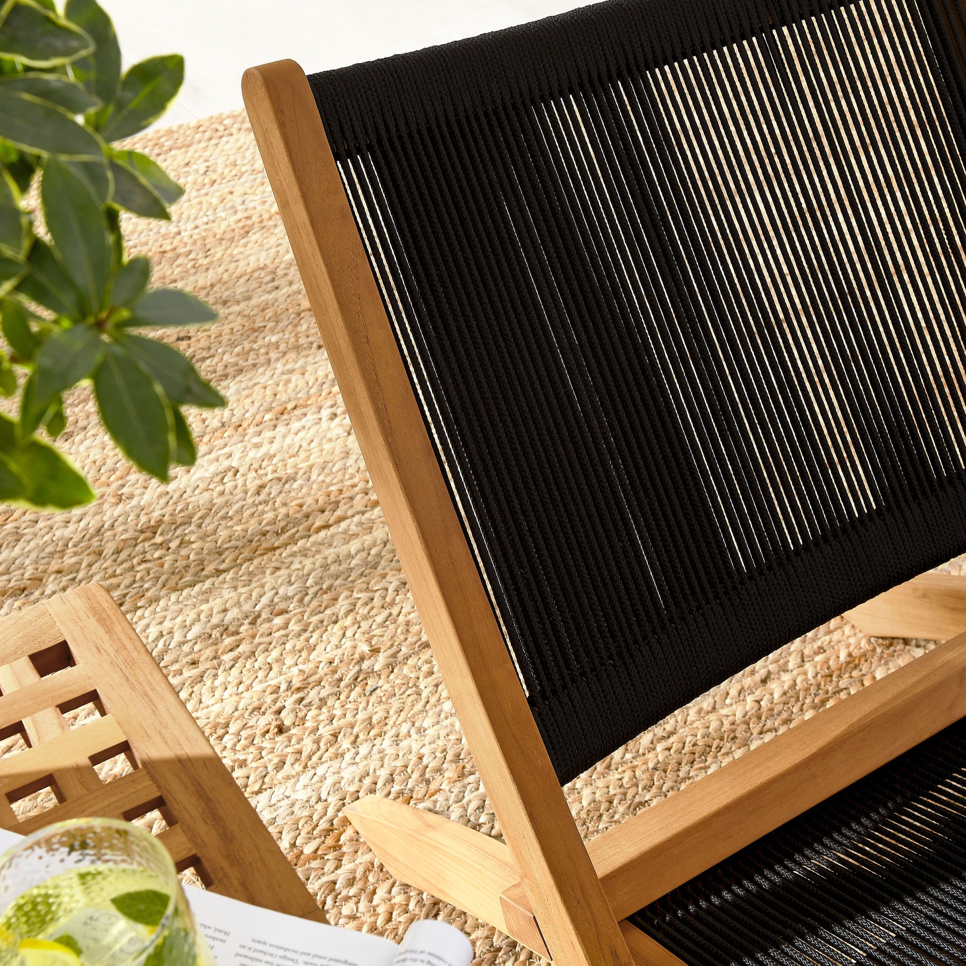 Vienna 3-Piece Outdoor Patio Teak and Rope Folding Lounge Chairs and Side Table by Modway | Outdoor Chairs | Modishstore - 3