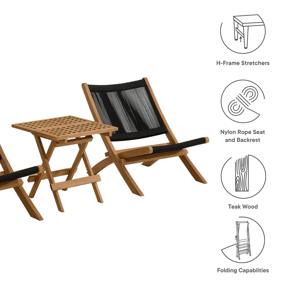 Vienna 3-Piece Outdoor Patio Teak and Rope Folding Lounge Chairs and Side Table by Modway | Outdoor Chairs | Modishstore - 4