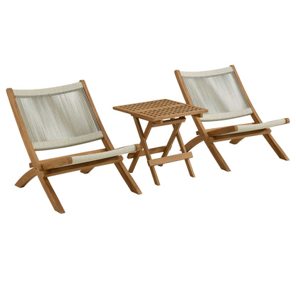 Vienna 3-Piece Outdoor Patio Teak and Rope Folding Lounge Chairs and Side Table by Modway | Outdoor Chairs | Modishstore - 7