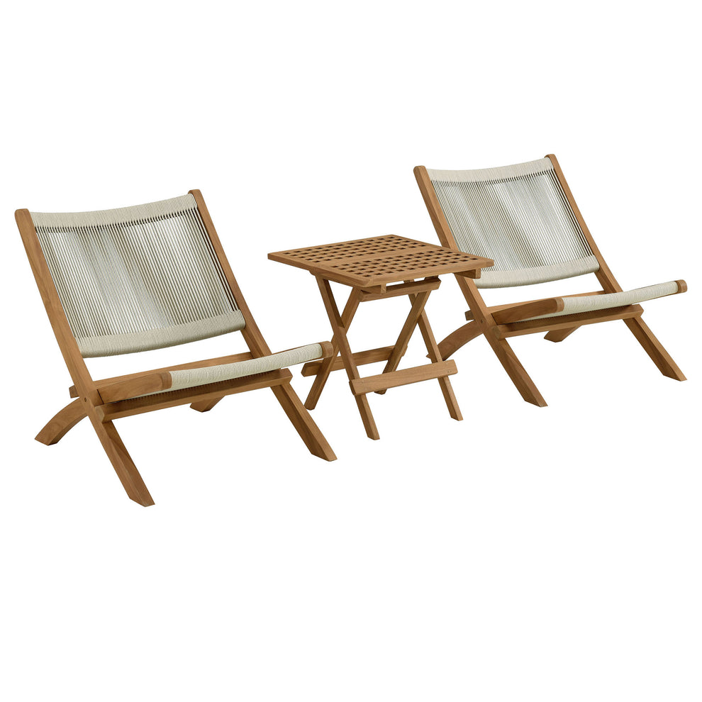 Vienna 3-Piece Outdoor Patio Teak and Rope Folding Lounge Chairs and Side Table by Modway | Outdoor Chairs | Modishstore - 7