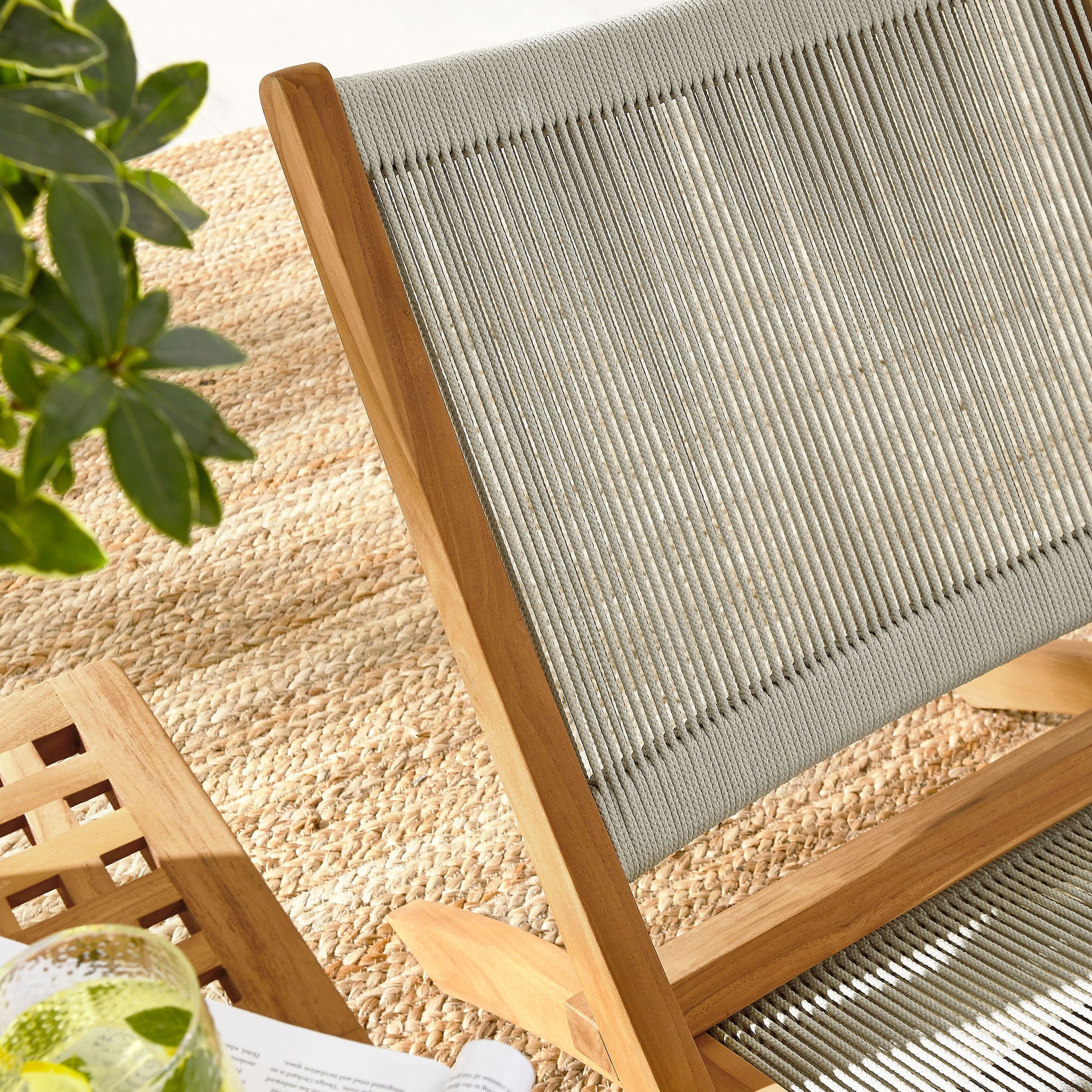 Vienna 3-Piece Outdoor Patio Teak and Rope Folding Lounge Chairs and Side Table by Modway | Outdoor Chairs | Modishstore - 8