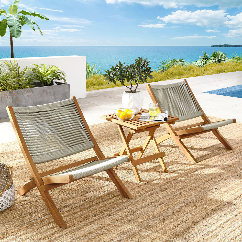Vienna 3-Piece Outdoor Patio Teak and Rope Folding Lounge Chairs and Side Table by Modway | Outdoor Chairs | Modishstore - 9