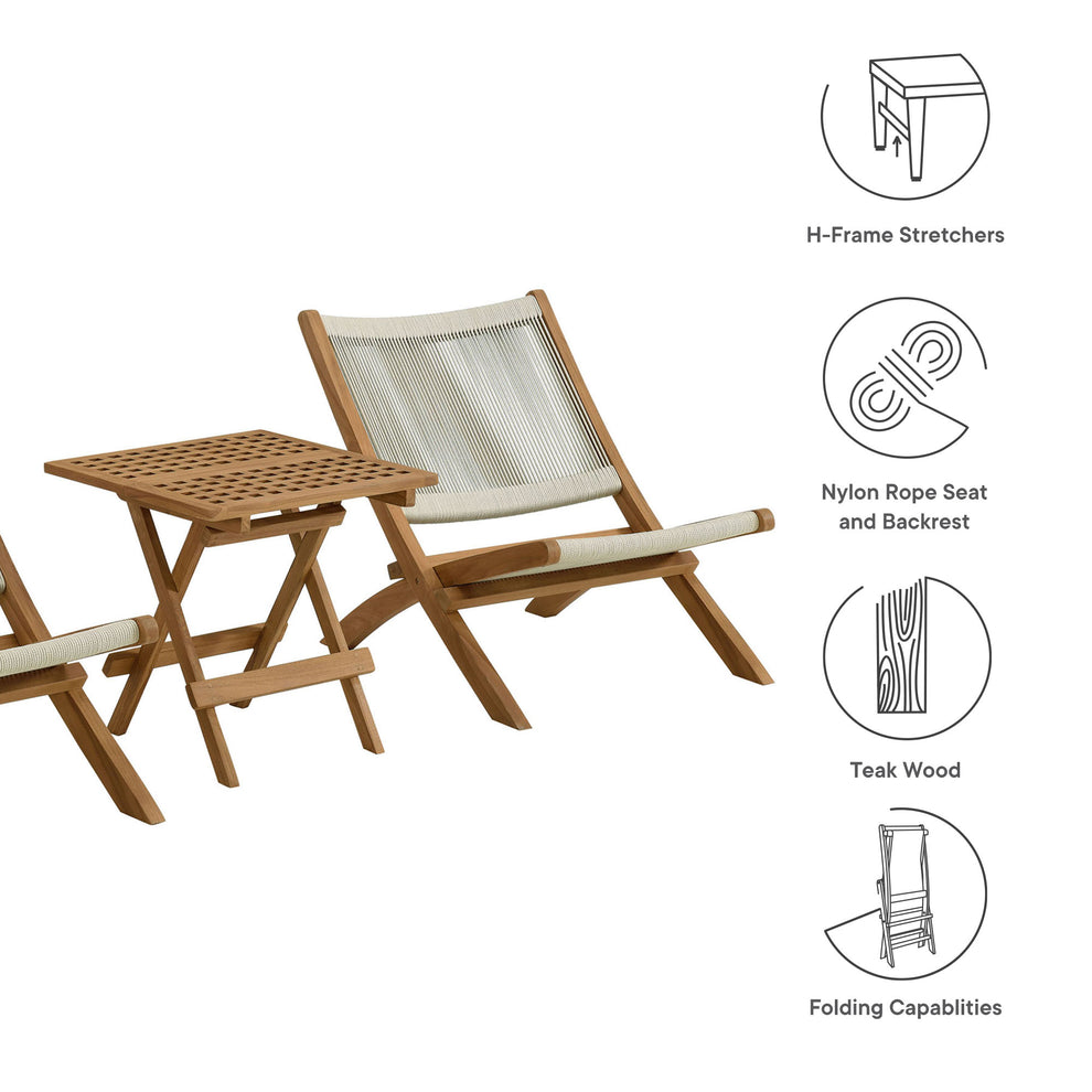 Vienna 3-Piece Outdoor Patio Teak and Rope Folding Lounge Chairs and Side Table by Modway | Outdoor Chairs | Modishstore - 10