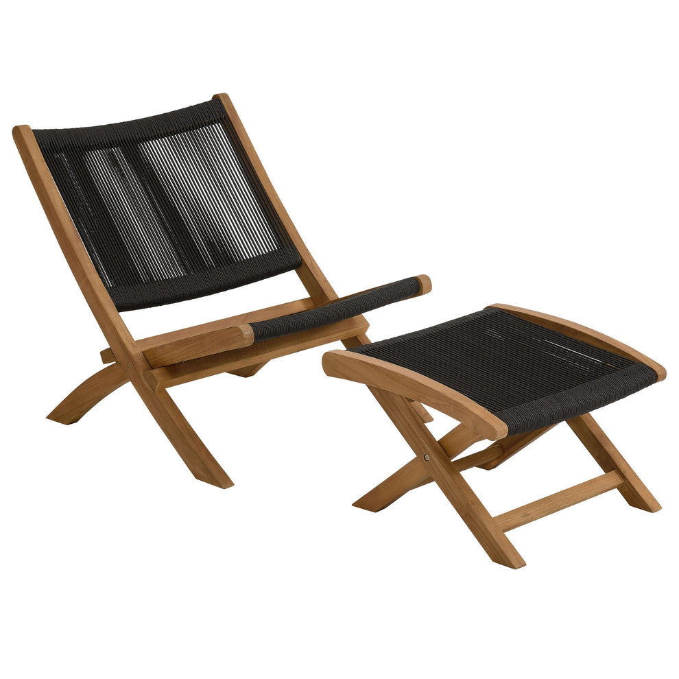 Vienna 2-Piece Outdoor Patio Teak and Rope Folding Accent Lounge Chair and Ottoman Set by Modway | Outdoor Chairs | Modishstore - 2