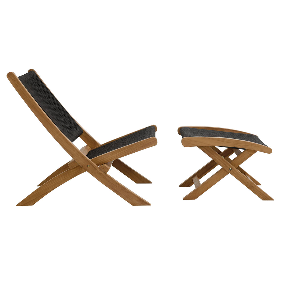 Vienna 2-Piece Outdoor Patio Teak and Rope Folding Accent Lounge Chair and Ottoman Set by Modway | Outdoor Chairs | Modishstore - 3