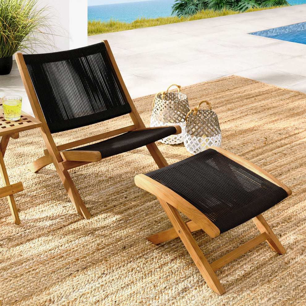 Vienna 2-Piece Outdoor Patio Teak and Rope Folding Accent Lounge Chair and Ottoman Set by Modway | Outdoor Chairs | Modishstore - 1