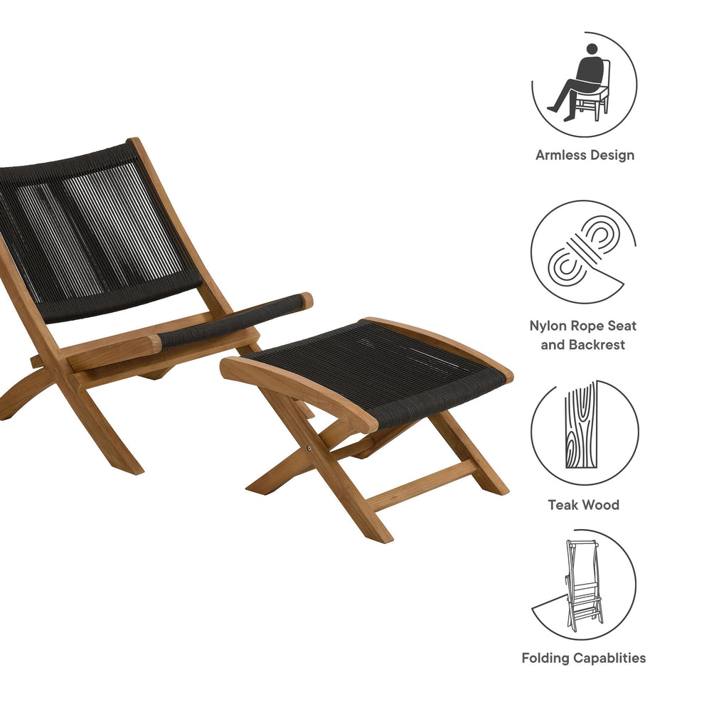 Vienna 2-Piece Outdoor Patio Teak and Rope Folding Accent Lounge Chair and Ottoman Set by Modway | Outdoor Chairs | Modishstore - 5
