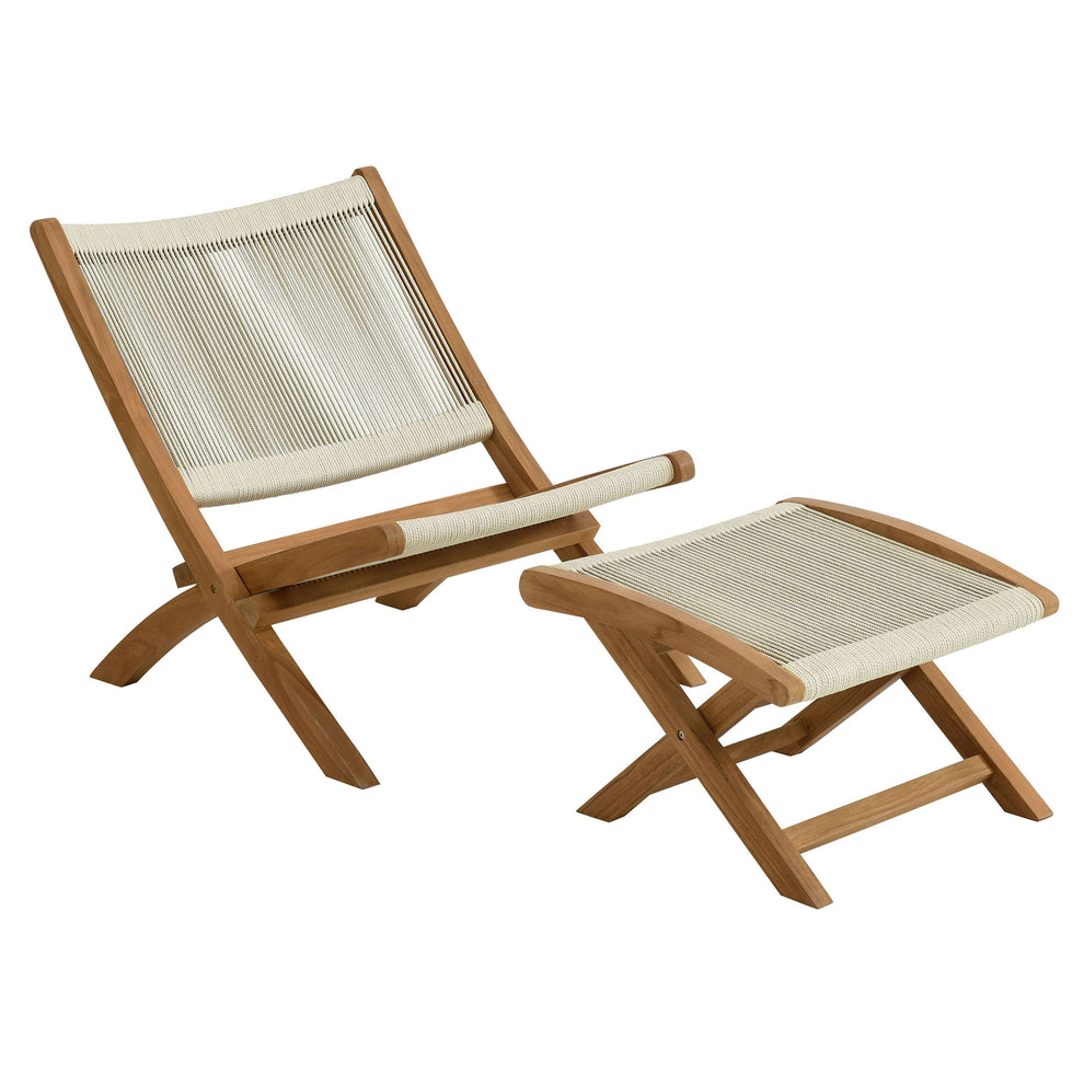 Vienna 2-Piece Outdoor Patio Teak and Rope Folding Accent Lounge Chair and Ottoman Set by Modway | Outdoor Chairs | Modishstore - 8