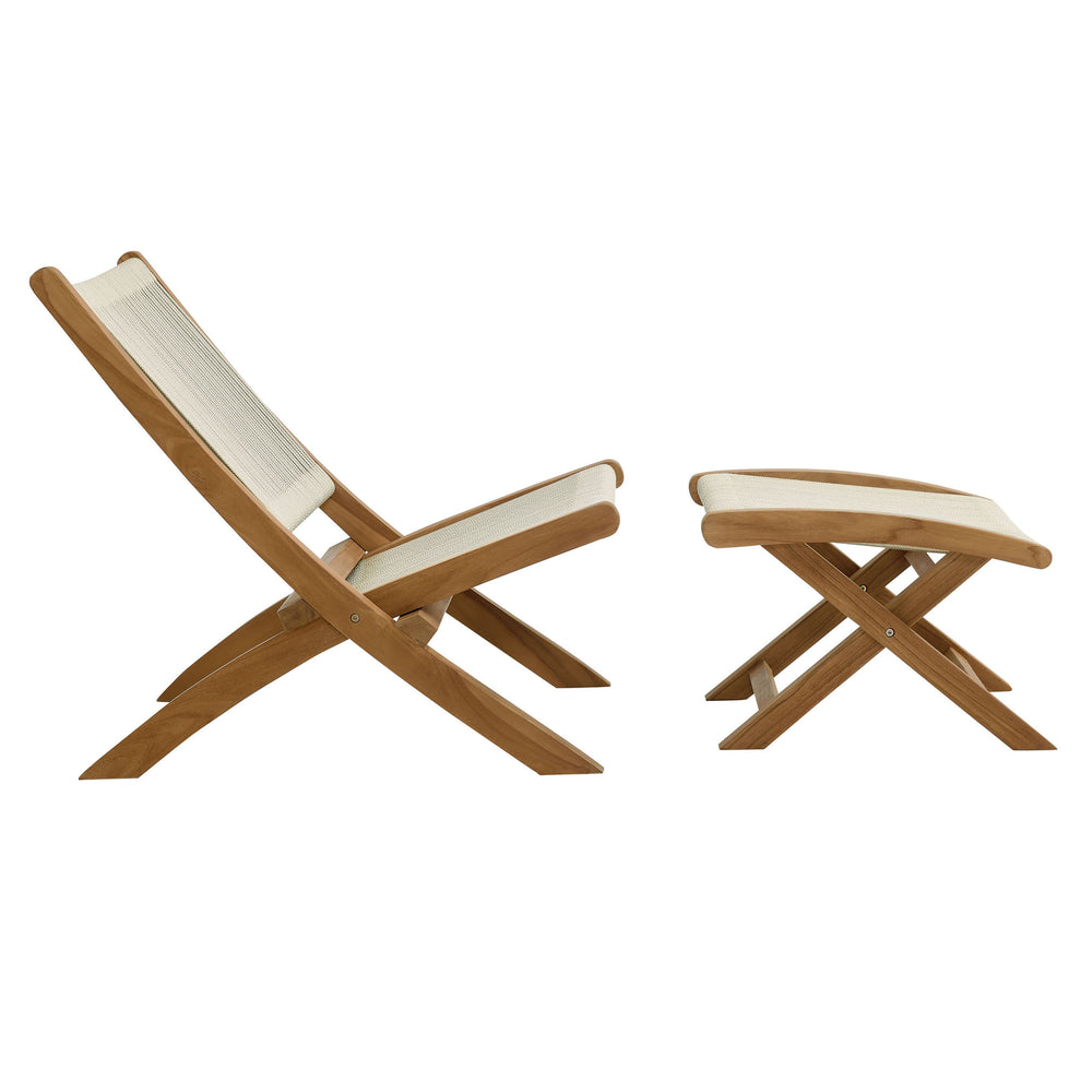 Vienna 2-Piece Outdoor Patio Teak and Rope Folding Accent Lounge Chair and Ottoman Set by Modway | Outdoor Chairs | Modishstore - 9