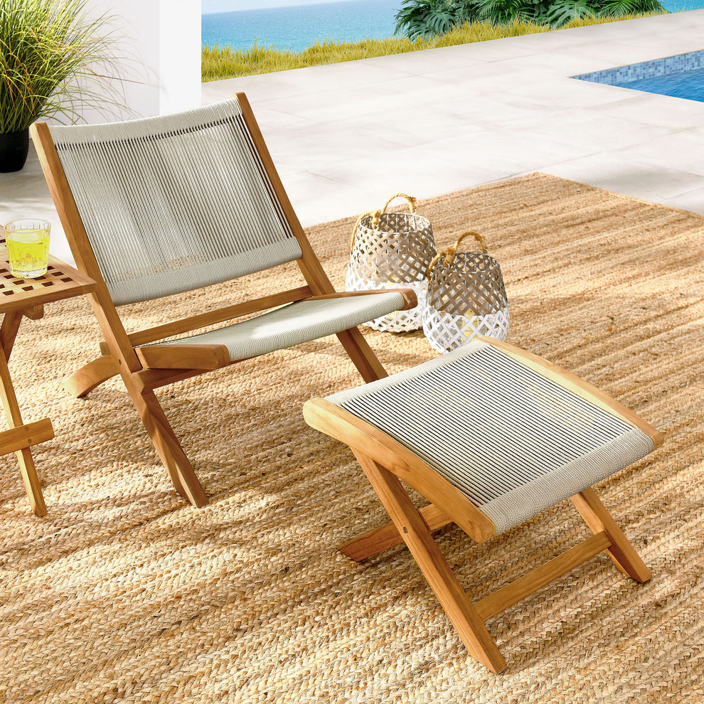 Vienna 2-Piece Outdoor Patio Teak and Rope Folding Accent Lounge Chair and Ottoman Set by Modway | Outdoor Chairs | Modishstore - 11