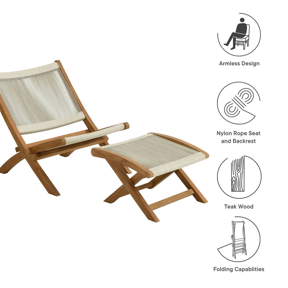 Vienna 2-Piece Outdoor Patio Teak and Rope Folding Accent Lounge Chair and Ottoman Set by Modway | Outdoor Chairs | Modishstore - 12