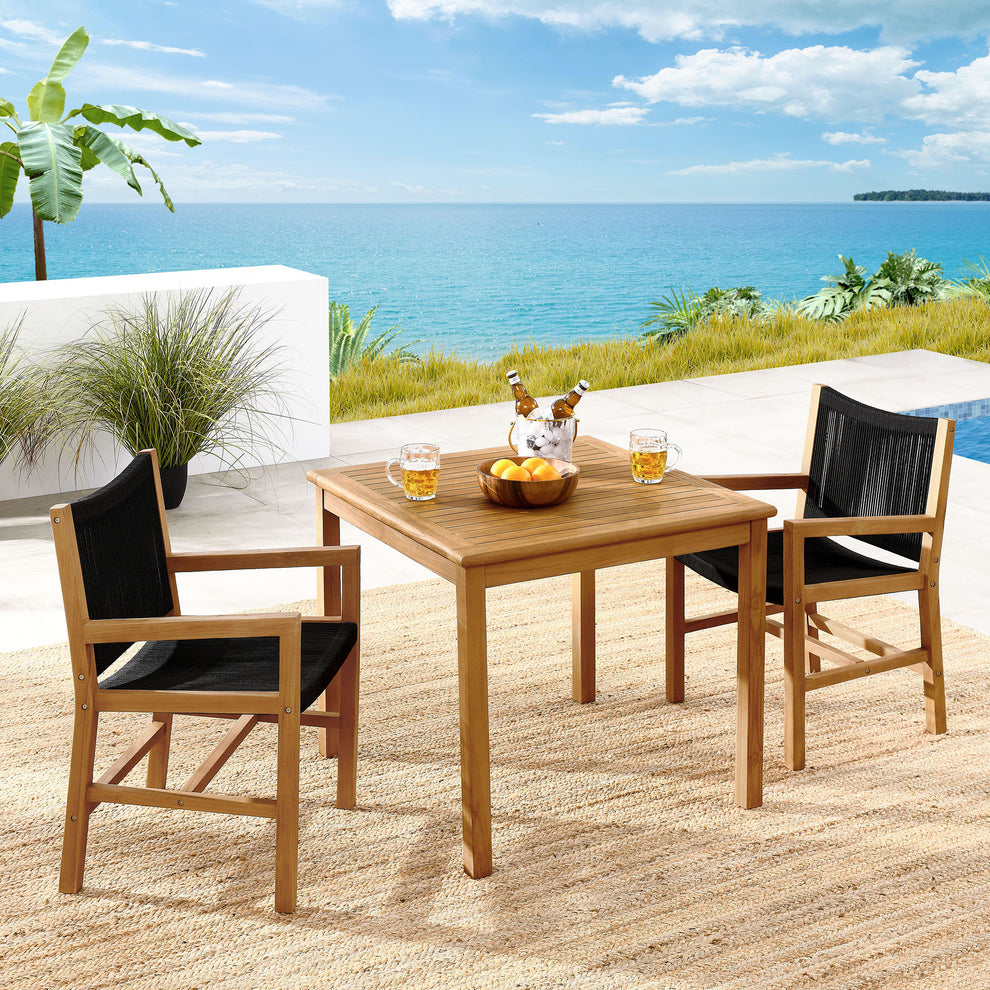 Vienna 3-Piece Outdoor Patio Teak and Rope Dining Set with Armchairs by Modway | Armchairs | Modishstore - 1