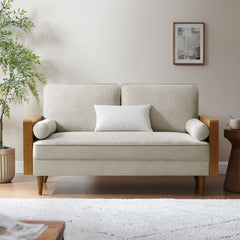 Modway Kellan Heathered Weave Fabric Leather Loveseat Mid-Century Modern