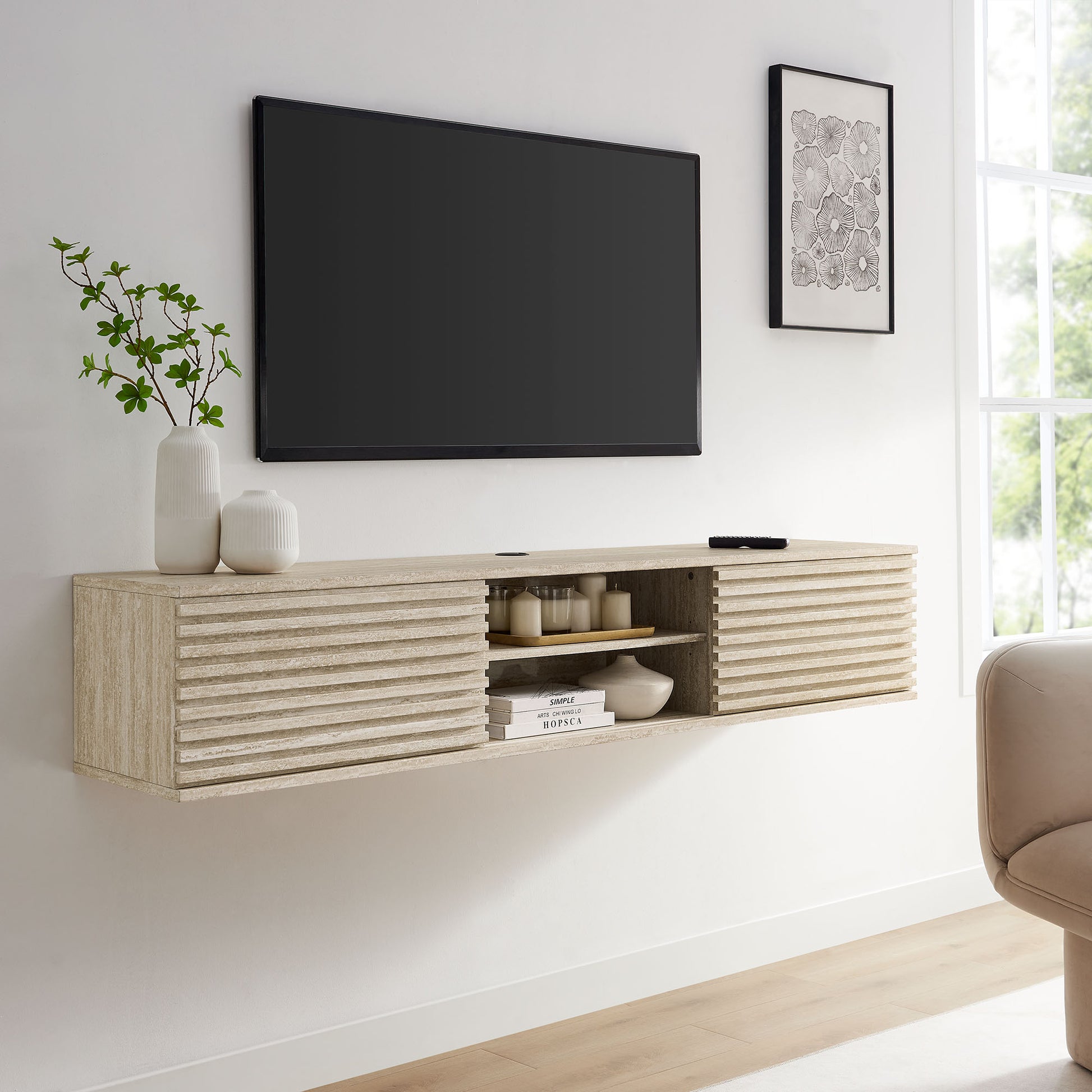 Render 70" Faux Travertine Wall-Mount Media Console TV Stand by Modway | Tv Stands | Modishstore - 1