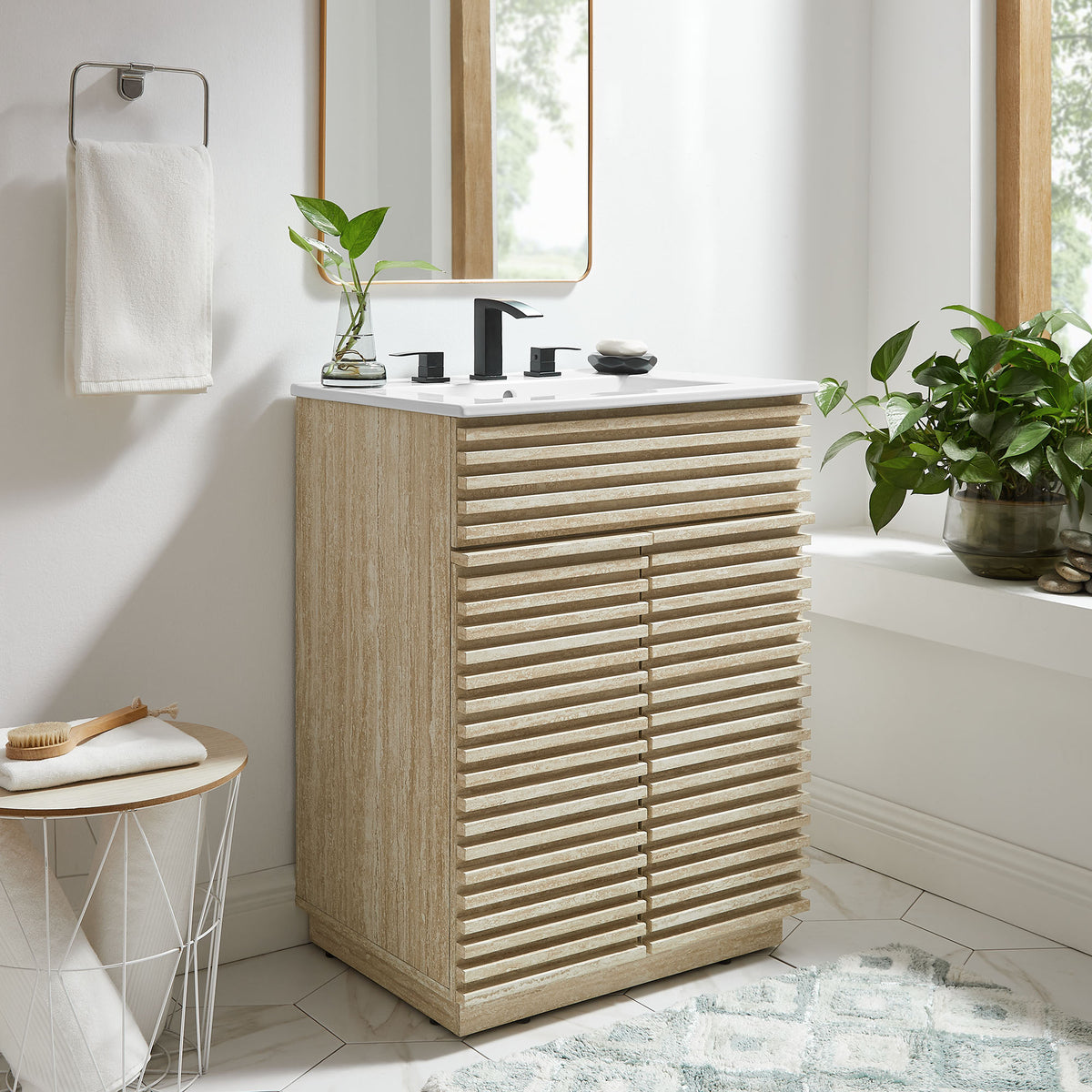 Render 24" Faux Travertine Bathroom Vanity Cabinet (Sink Not Included) by Modway | Bathroom Accessories | Modishstore - 1