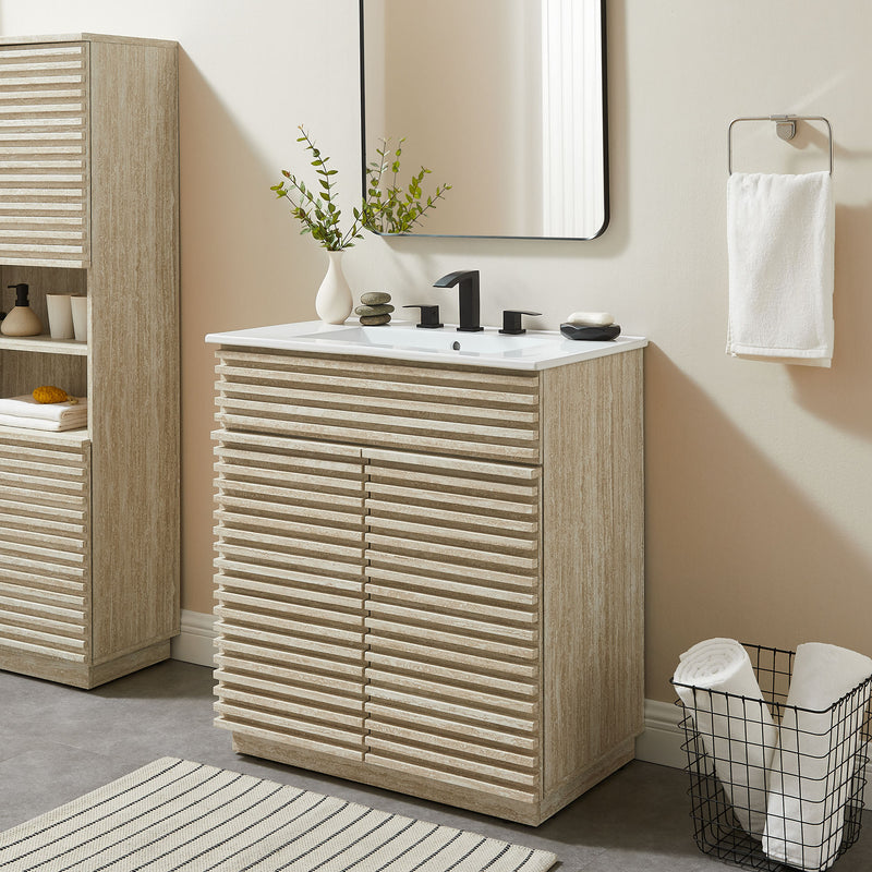 Render 30" Faux Travertine Bathroom Vanity Cabinet (Sink Not Included) by Modway | Bathroom Accessories | Modishstore - 1