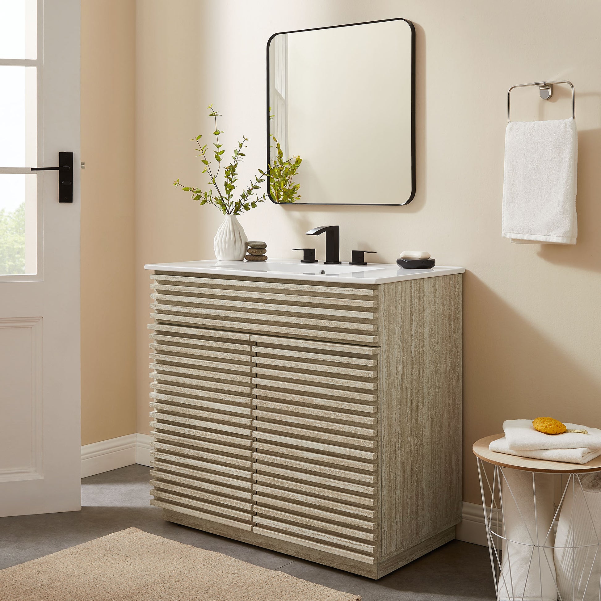 Render 36" Faux Travertine Bathroom Vanity Cabinet (Sink Not Included) by Modway | Bathroom Accessories | Modishstore - 1