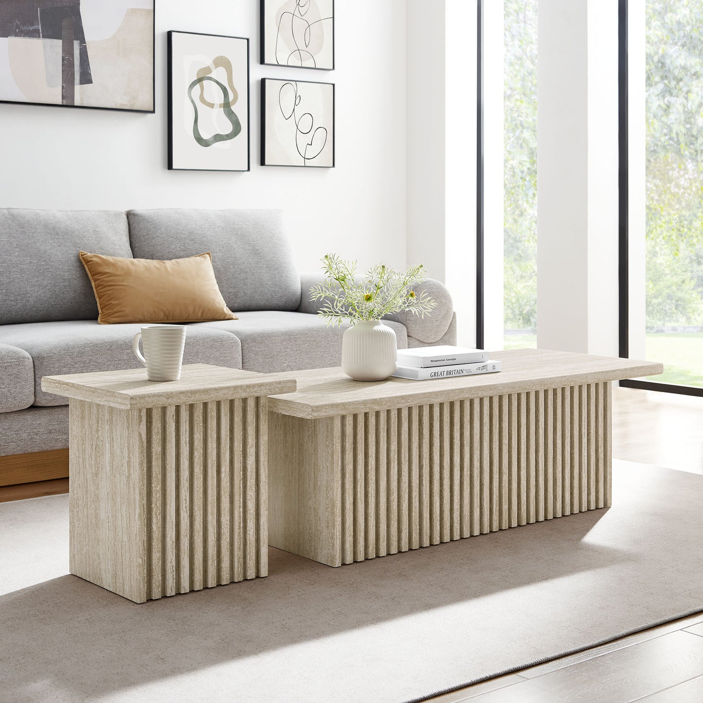 Render Nesting Faux Travertine Coffee Tables Set of 2 by Modway | Coffee Tables | Modishstore - 1