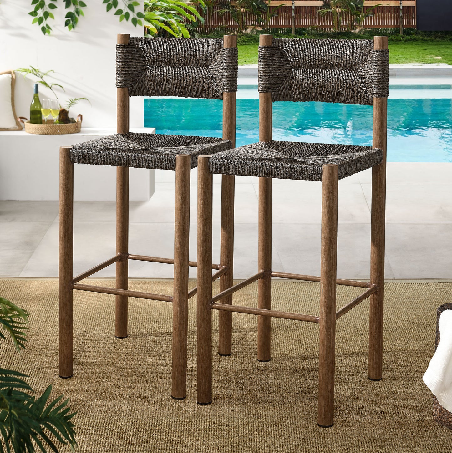 Parkland Outdoor Patio Rattan and Aluminum Bar Stools Set of 2 by Modway | Bar Stools | Modishstore - 13