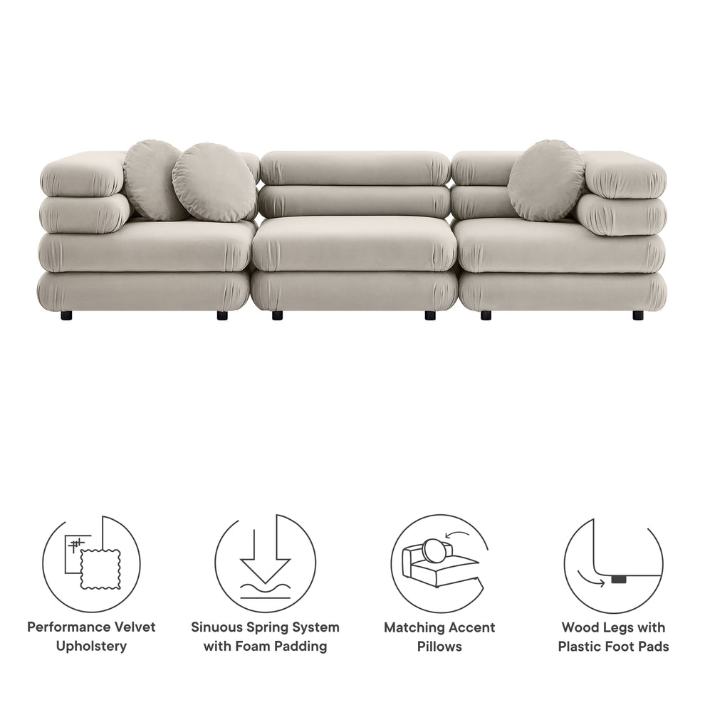 Jubilee 3-Piece Modular Performance Velvet Sectional Sofa by Modway | Sofa Set | Modishstore - 7