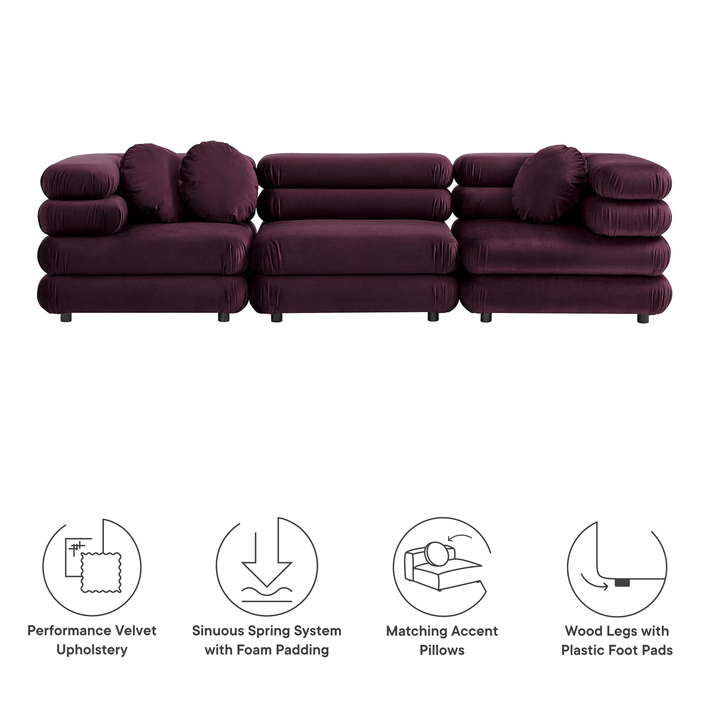Jubilee 3-Piece Modular Performance Velvet Sectional Sofa by Modway | Sofa Set | Modishstore - 14