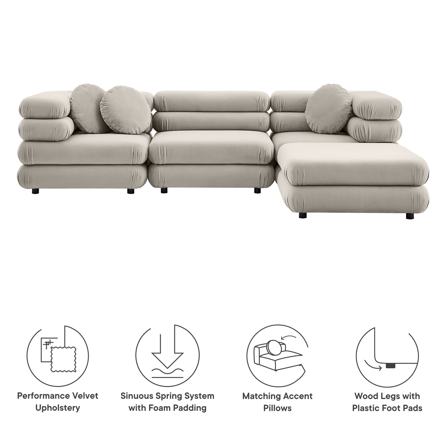 Jubilee 4-Piece Modular Performance Velvet Sectional Sofa by Modway | Sofa Set | Modishstore - 7