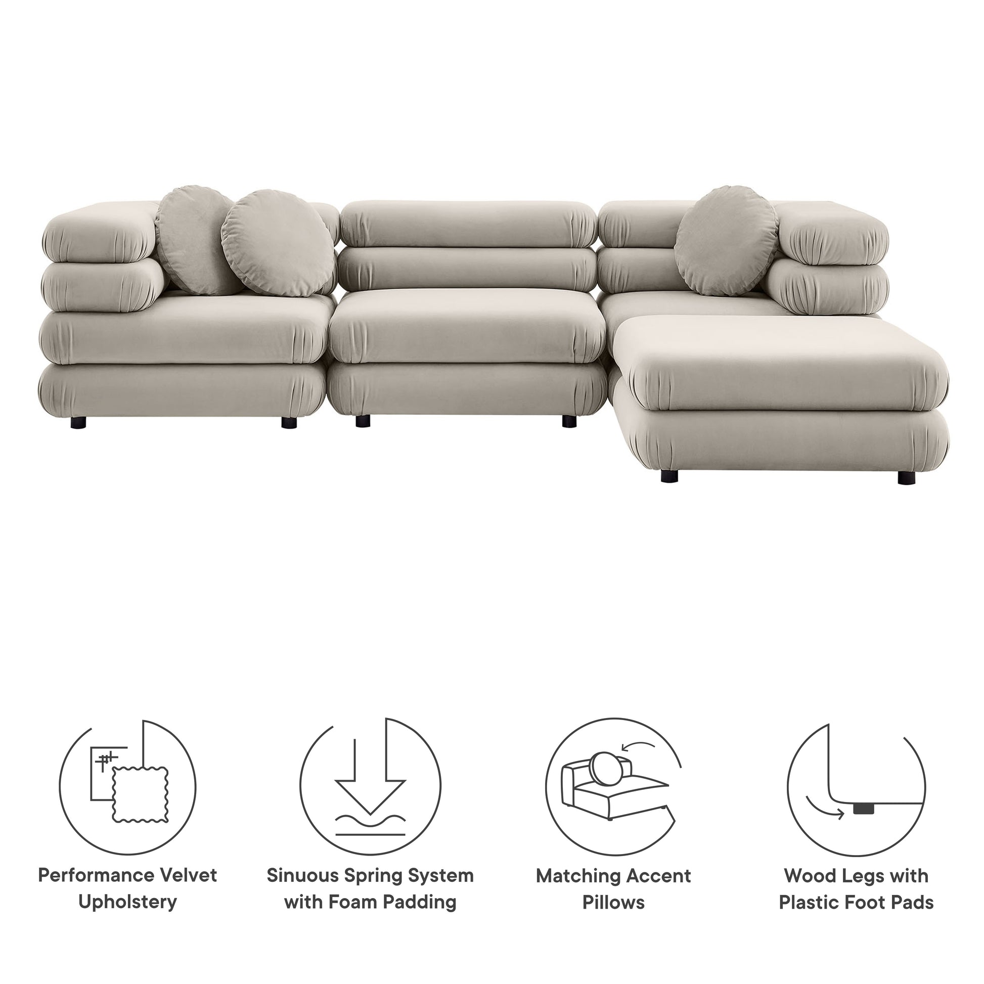 Jubilee 4-Piece Modular Performance Velvet Sectional Sofa by Modway | Sofa Set | Modishstore - 7