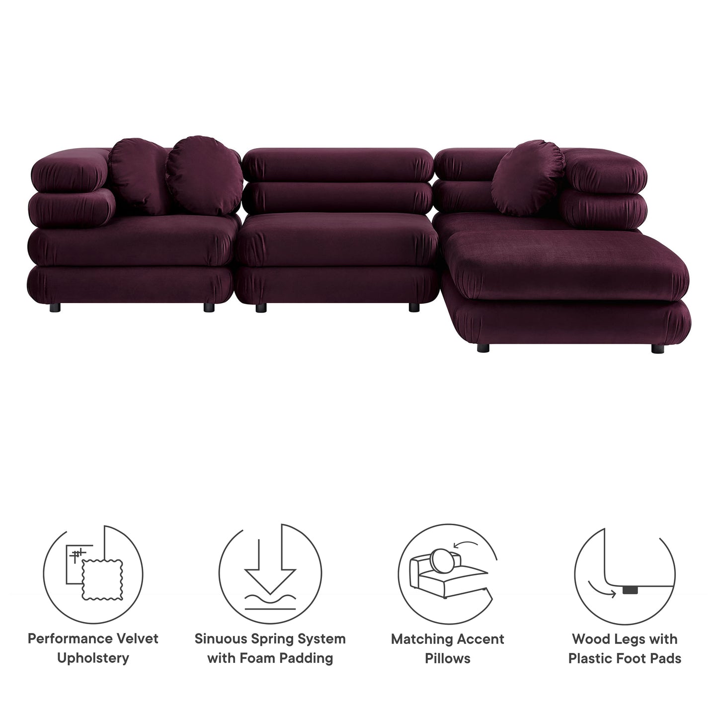 Jubilee 4-Piece Modular Performance Velvet Sectional Sofa by Modway | Sofa Set | Modishstore - 15
