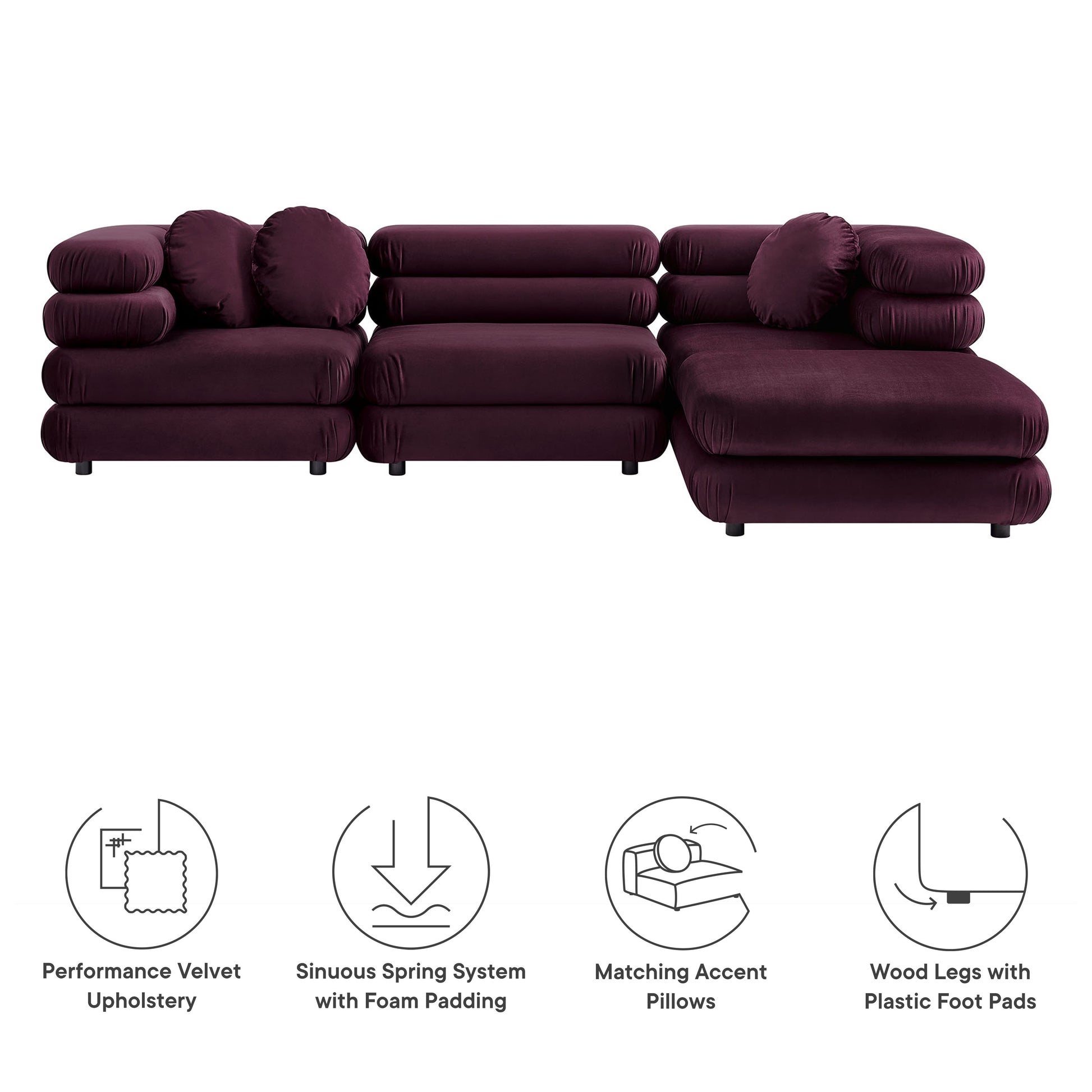 Jubilee 4-Piece Modular Performance Velvet Sectional Sofa by Modway | Sofa Set | Modishstore - 15