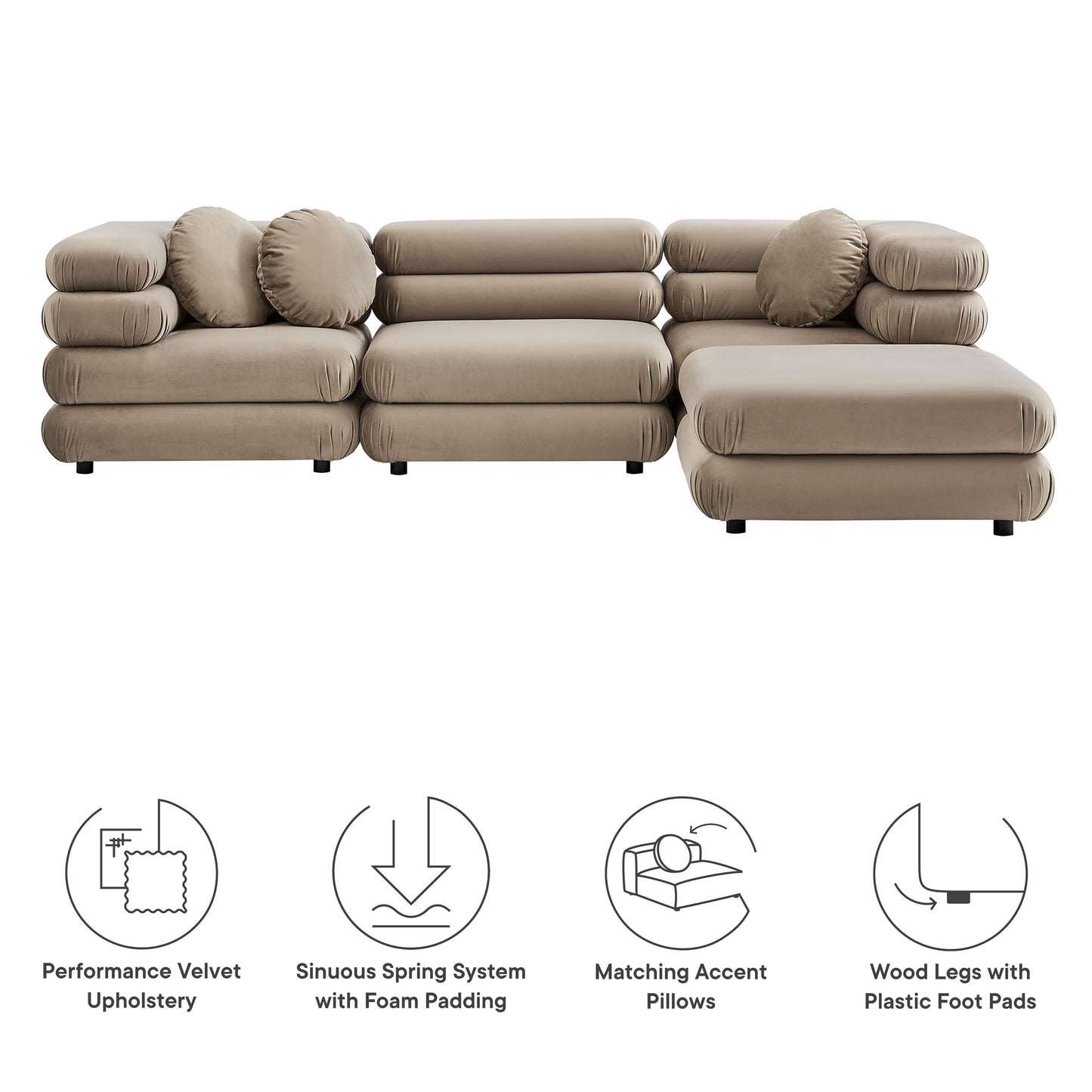 Jubilee 4-Piece Modular Performance Velvet Sectional Sofa by Modway | Sofa Set | Modishstore - 23