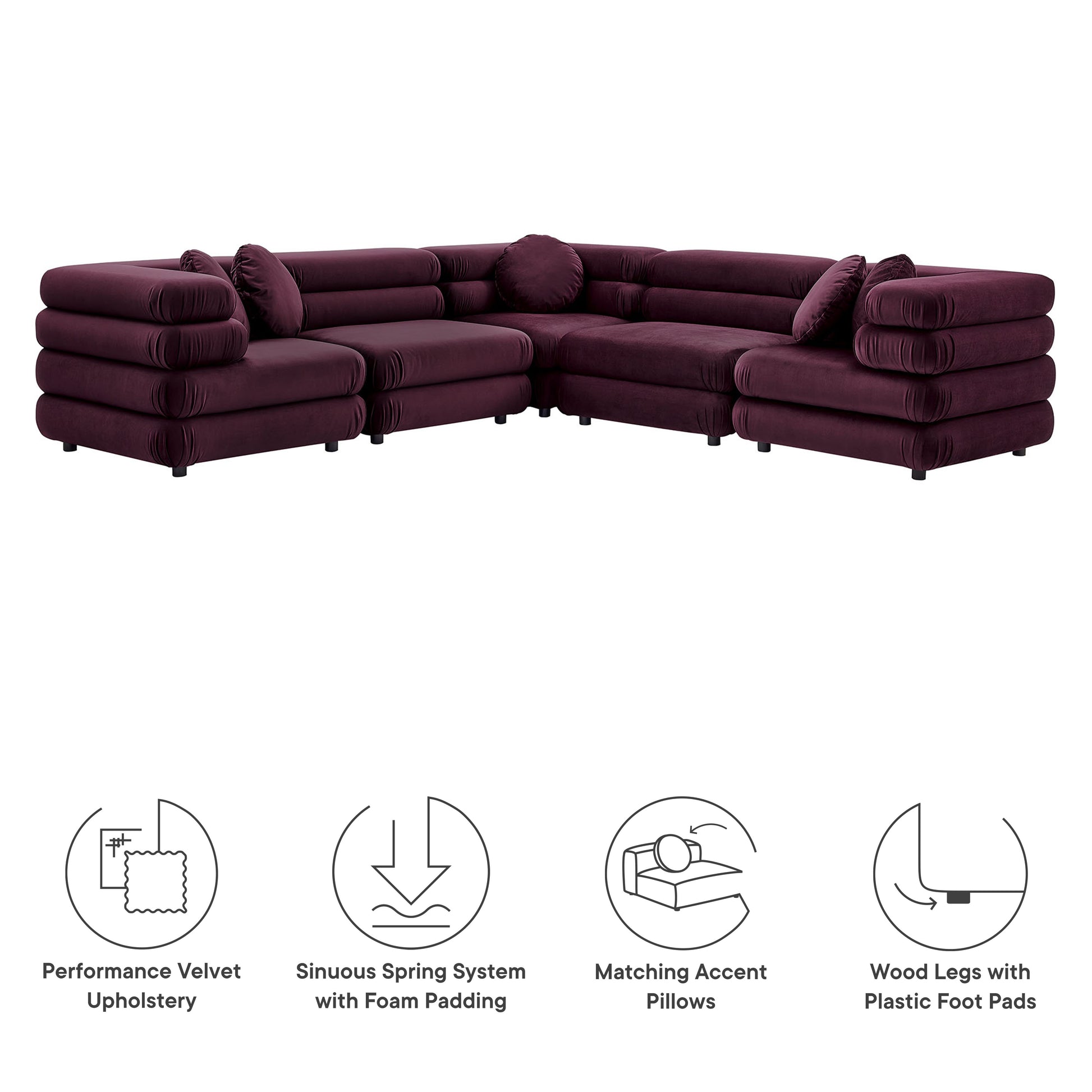 Jubilee 5-Piece Modular Performance Velvet Sectional Sofa by Modway | Sofa Set | Modishstore - 14