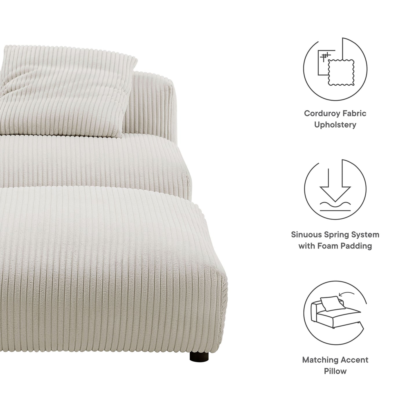 Solace Modular Corduroy Upholstered Armless Chair and Ottoman Set by Modway | Sofa Set | Modishstore - 5