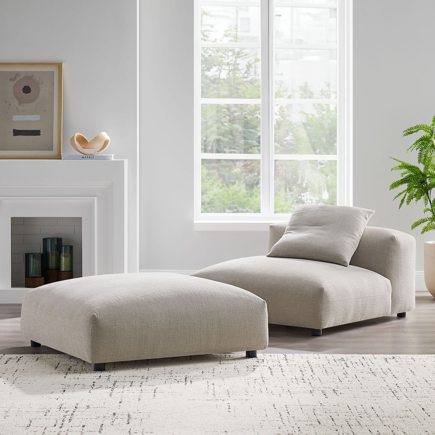 Solace Modular Upholstered Fabric Armless Chair and Ottoman Set by Modway | Sofa Set | Modishstore - 9