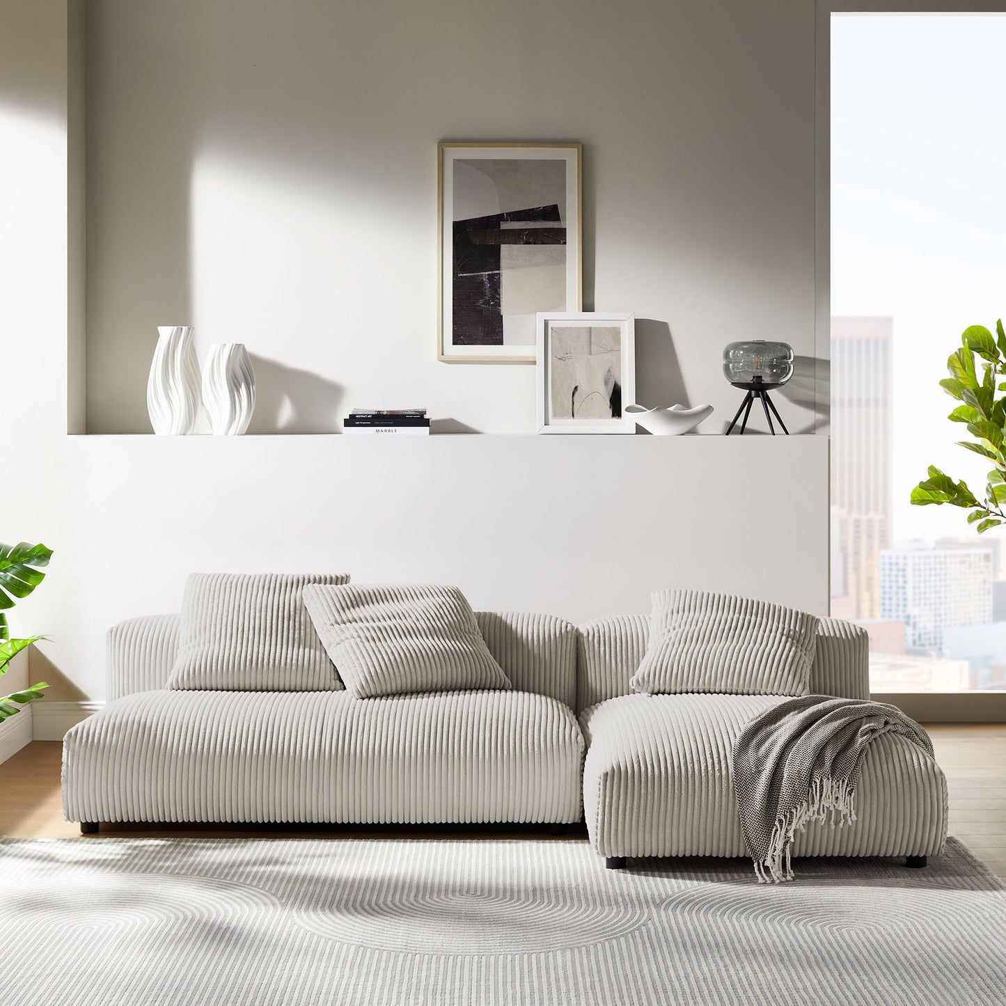 Solace 2-Piece Modular Corduroy Upholstered Sectional Sofa With Chaise by Modway | Sofa Set | Modishstore - 1