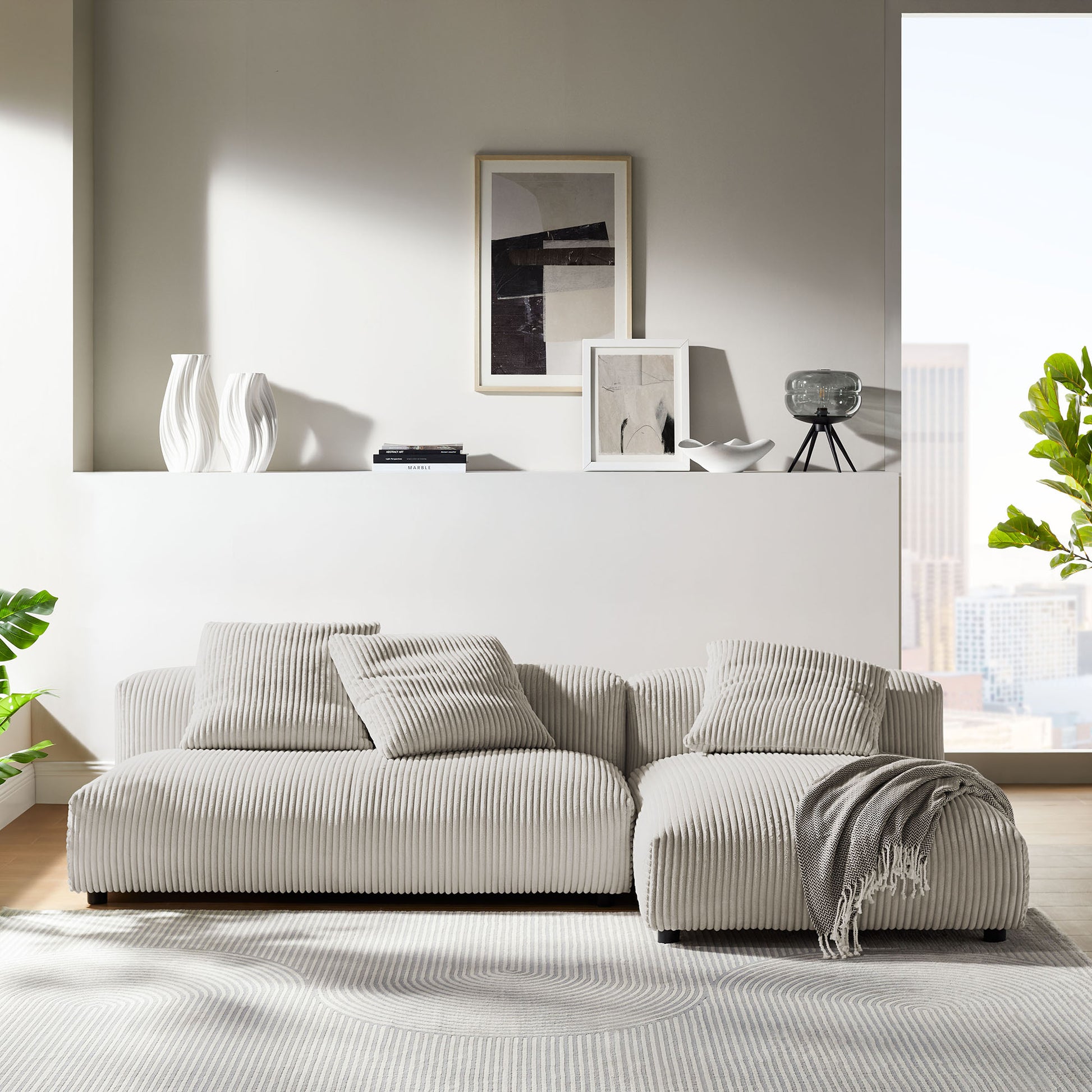 Solace 2-Piece Modular Corduroy Upholstered Sectional Sofa With Chaise by Modway | Sofa Set | Modishstore - 1