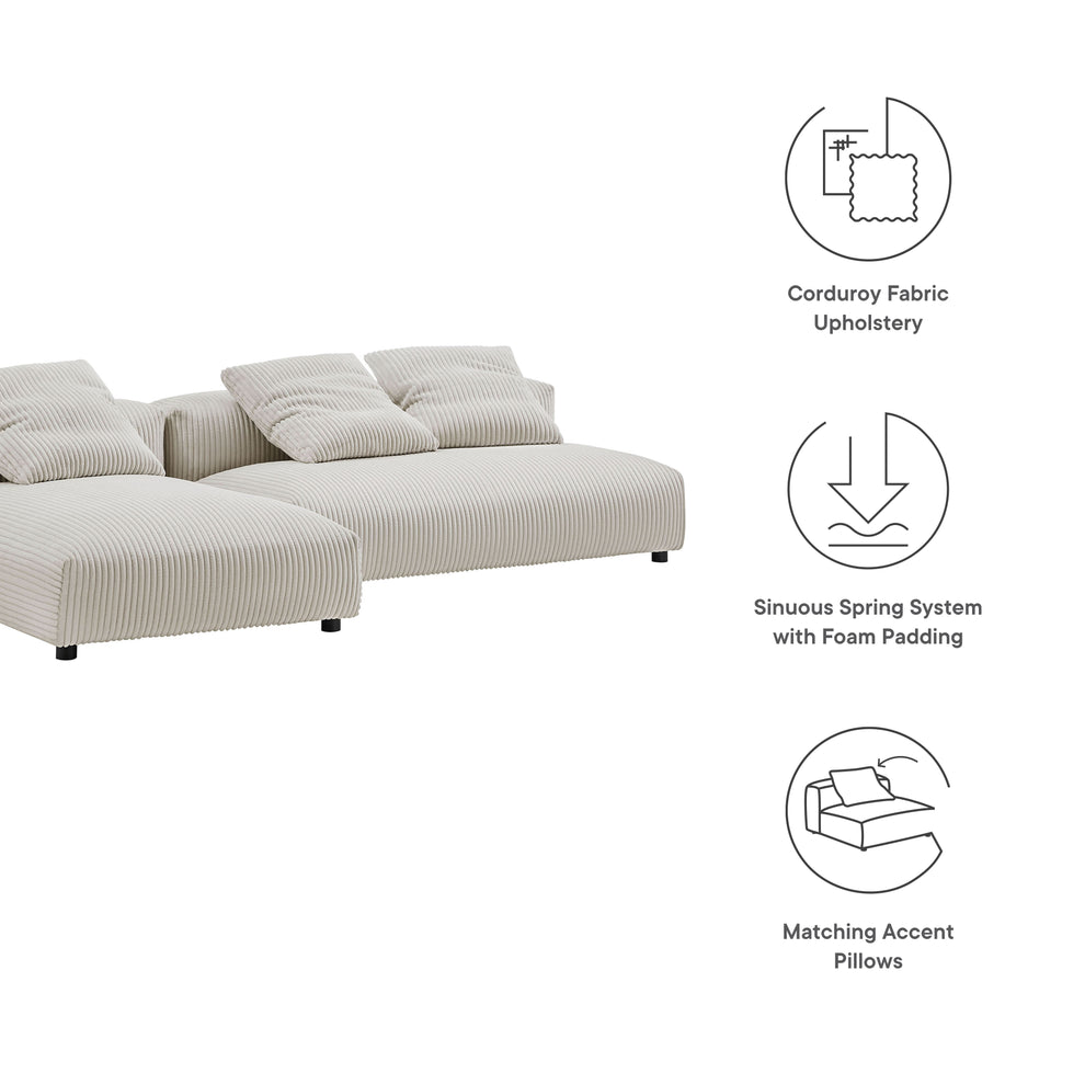 Solace 2-Piece Modular Corduroy Upholstered Sectional Sofa With Chaise by Modway | Sofa Set | Modishstore - 5