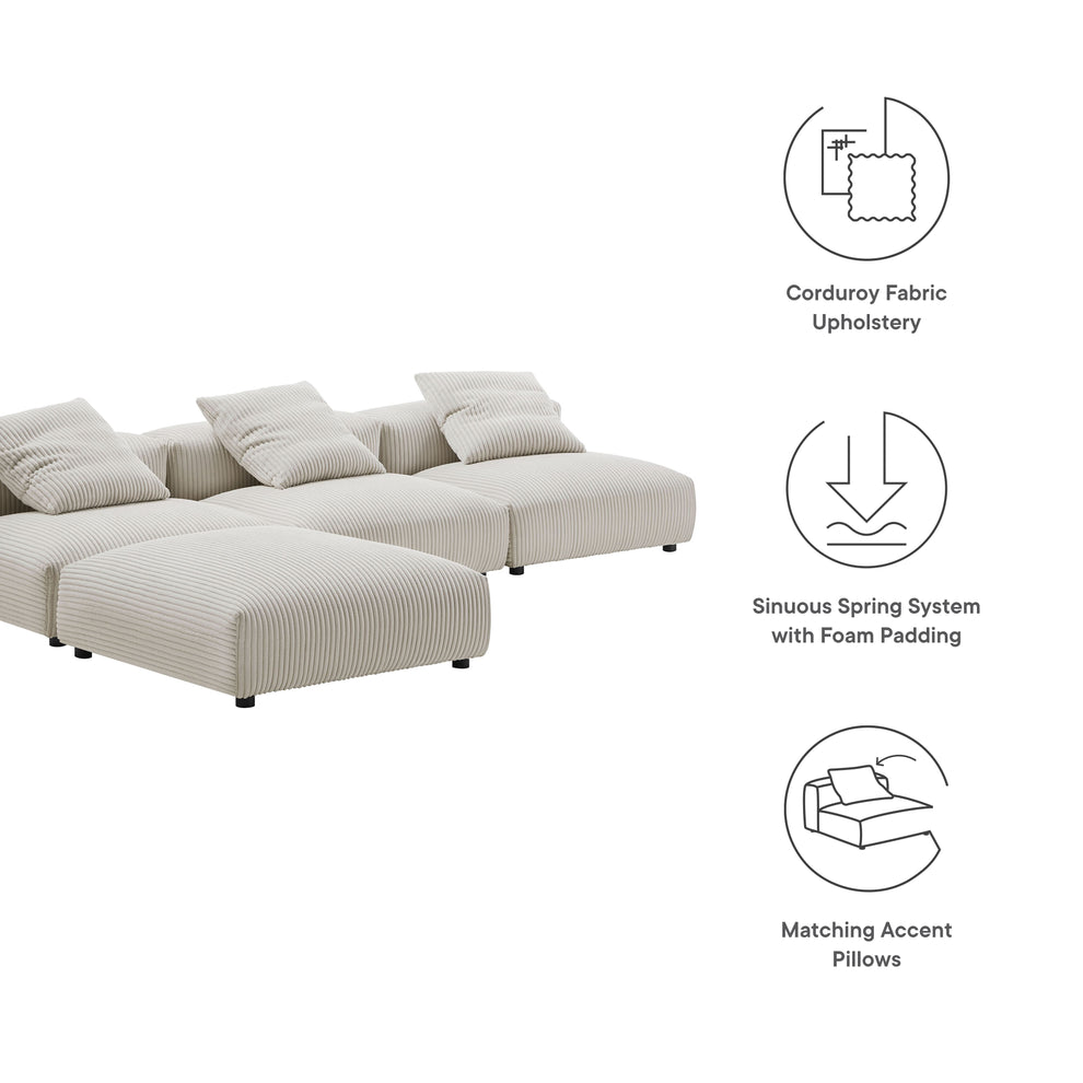 Solace 4-Piece Modular Corduroy Upholstered Sectional Sofa by Modway | Sofa Set | Modishstore - 7