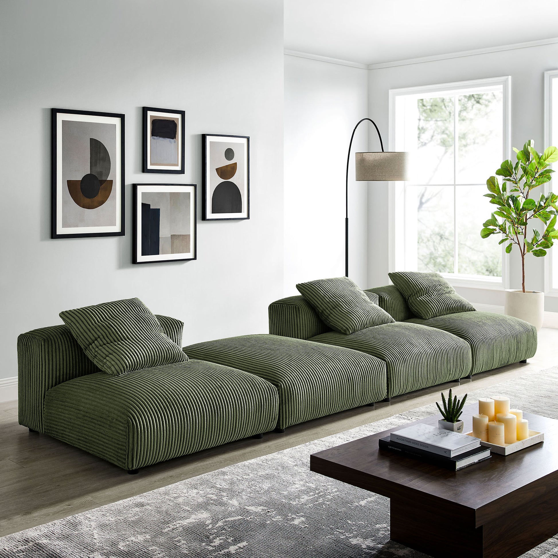 Solace 4-Piece Modular Corduroy Upholstered Sectional Sofa by Modway | Sofa Set | Modishstore - 12