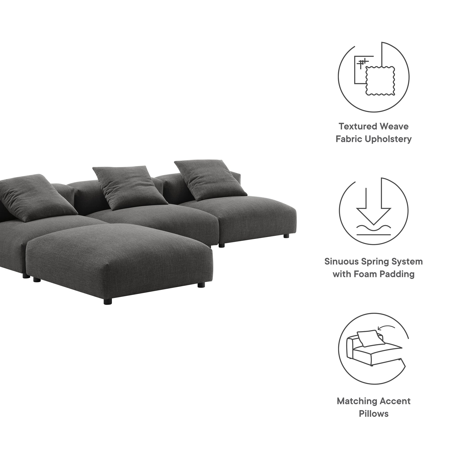 Solace 4-Piece Modular Upholstered Fabric Sectional Sofa by Modway | Sofa Set | Modishstore - 7