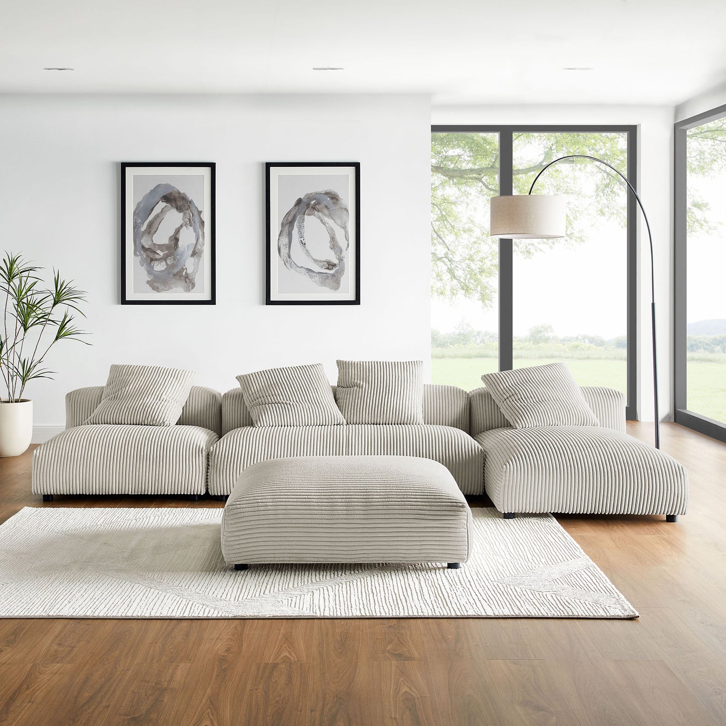 Solace 4-Piece Modular Corduroy Upholstered Sectional Sofa With Ottoman by Modway | Sofa Set | Modishstore - 1