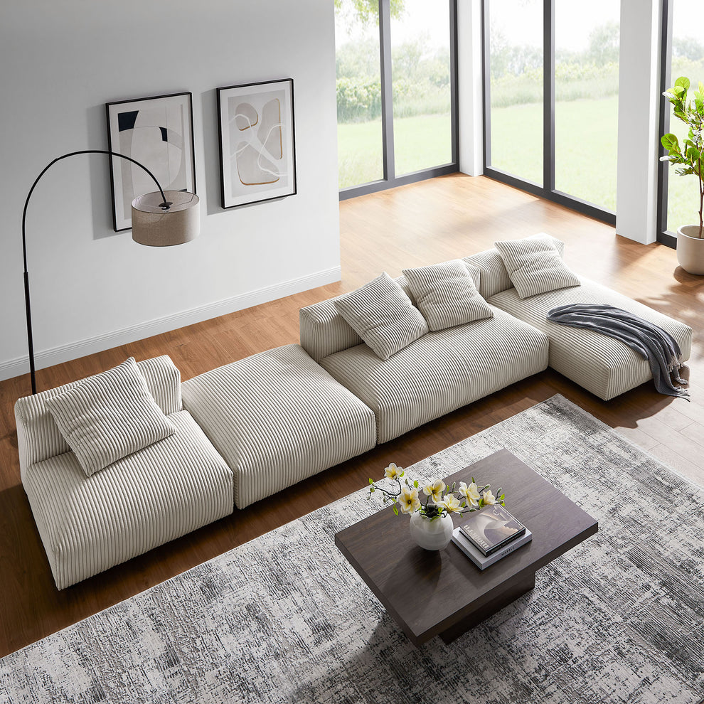 Solace 4-Piece Modular Corduroy Upholstered Sectional Sofa With Ottoman by Modway | Sofa Set | Modishstore - 8