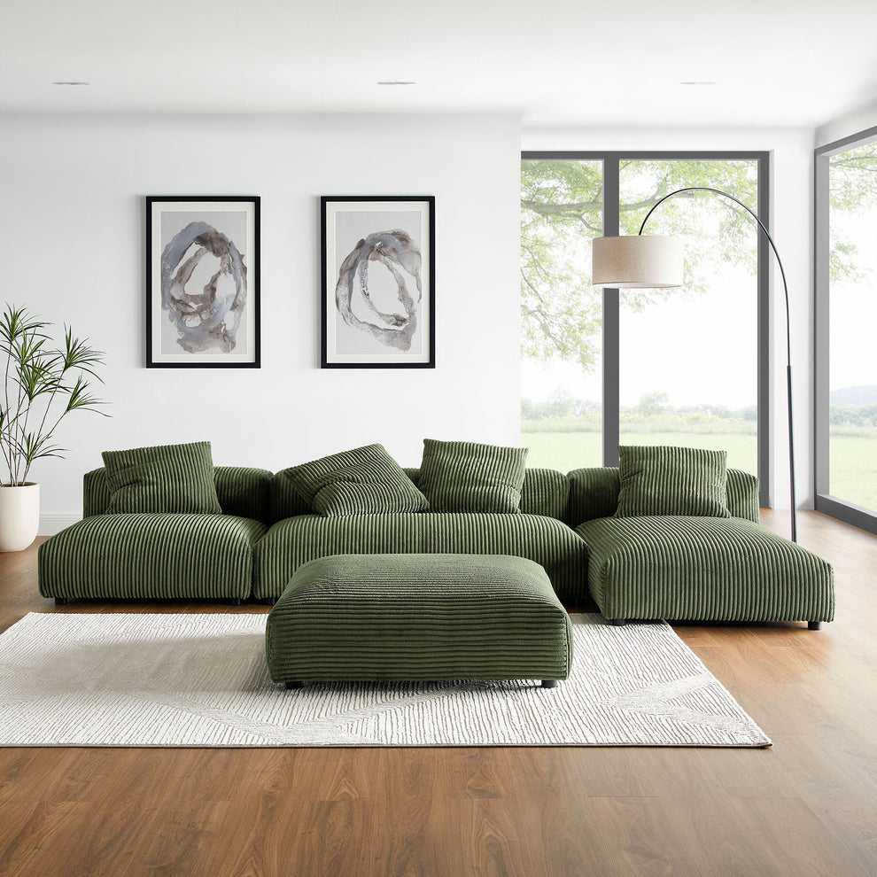Solace 4-Piece Modular Corduroy Upholstered Sectional Sofa With Ottoman by Modway | Sofa Set | Modishstore - 16