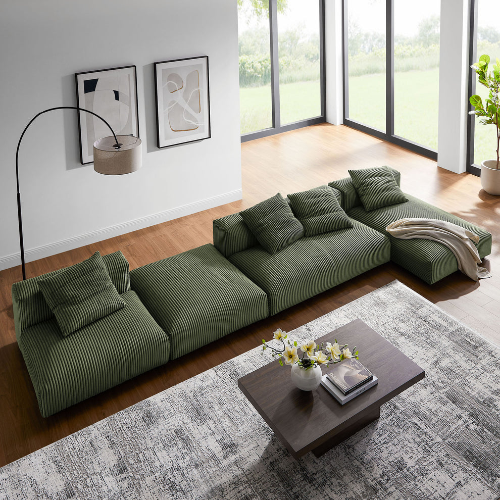 Solace 4-Piece Modular Corduroy Upholstered Sectional Sofa With Ottoman by Modway | Sofa Set | Modishstore - 17