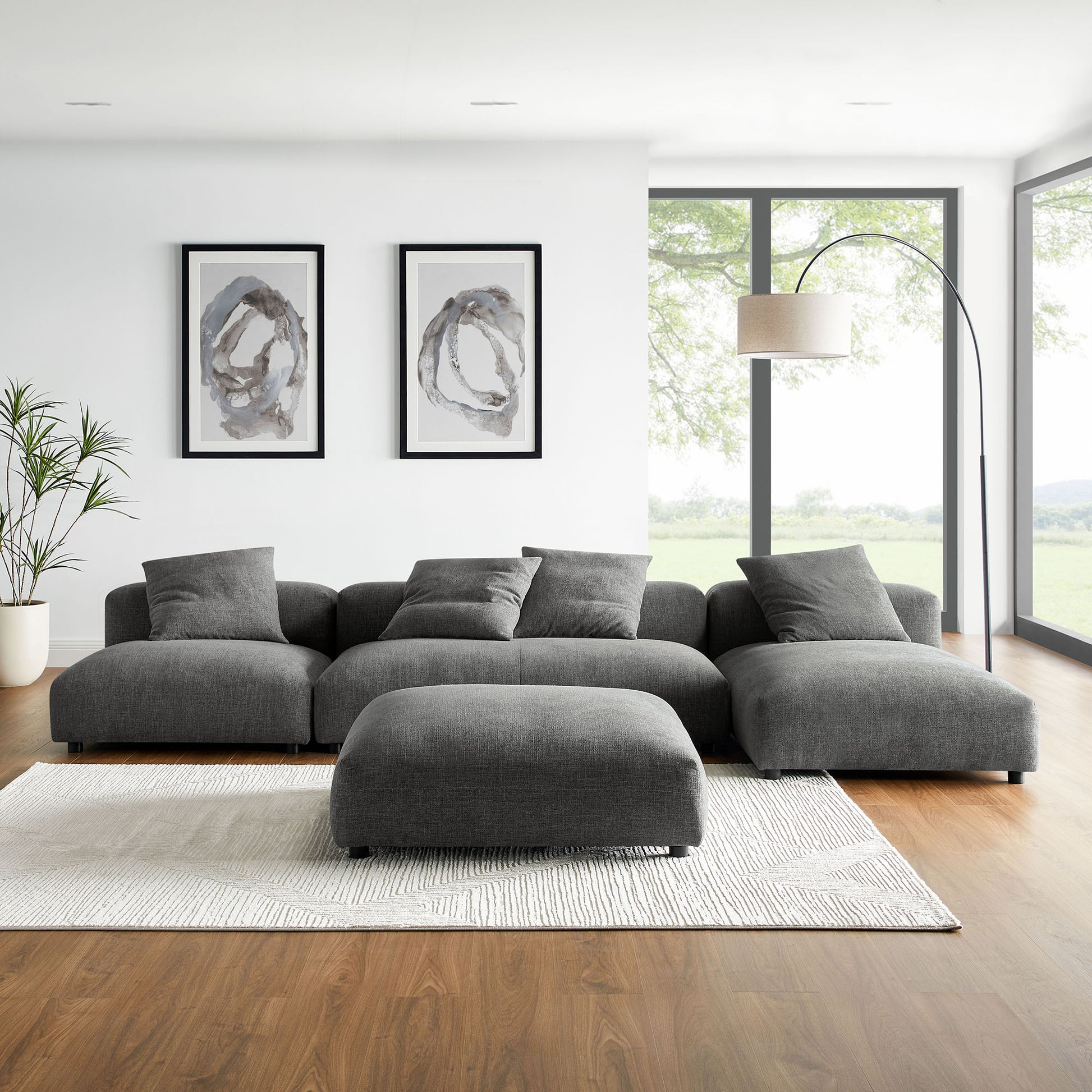 Solace 4-Piece Modular Upholstered Fabric Sectional Sofa With Ottoman by Modway | Sofa Set | Modishstore - 1