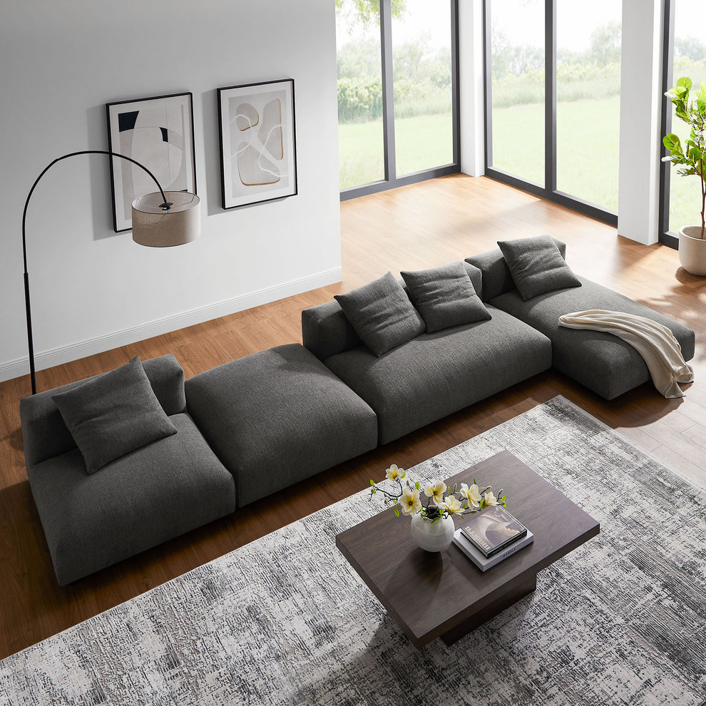 Solace 4-Piece Modular Upholstered Fabric Sectional Sofa With Ottoman by Modway | Sofa Set | Modishstore - 8