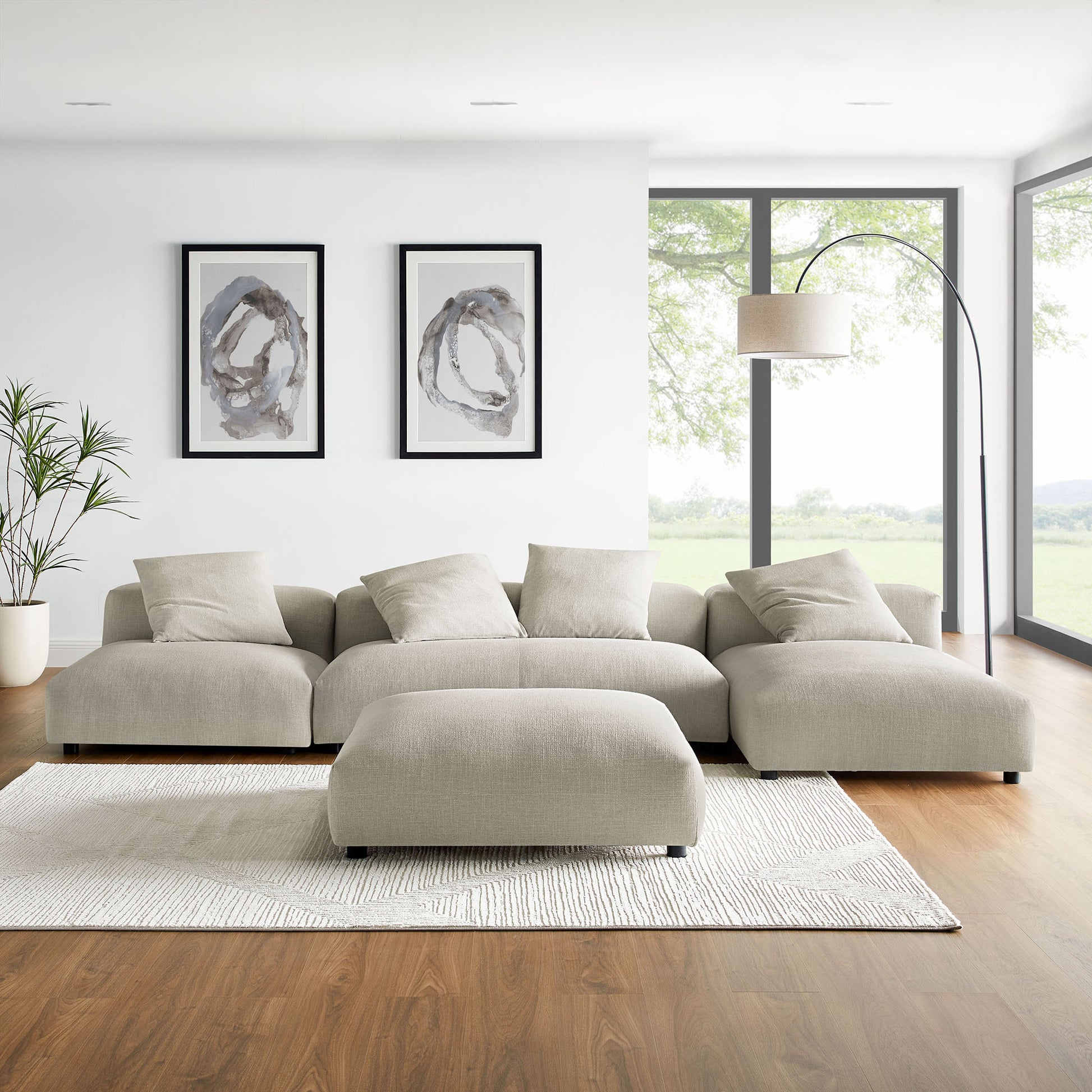 Solace 4-Piece Modular Upholstered Fabric Sectional Sofa With Ottoman by Modway | Sofa Set | Modishstore - 16