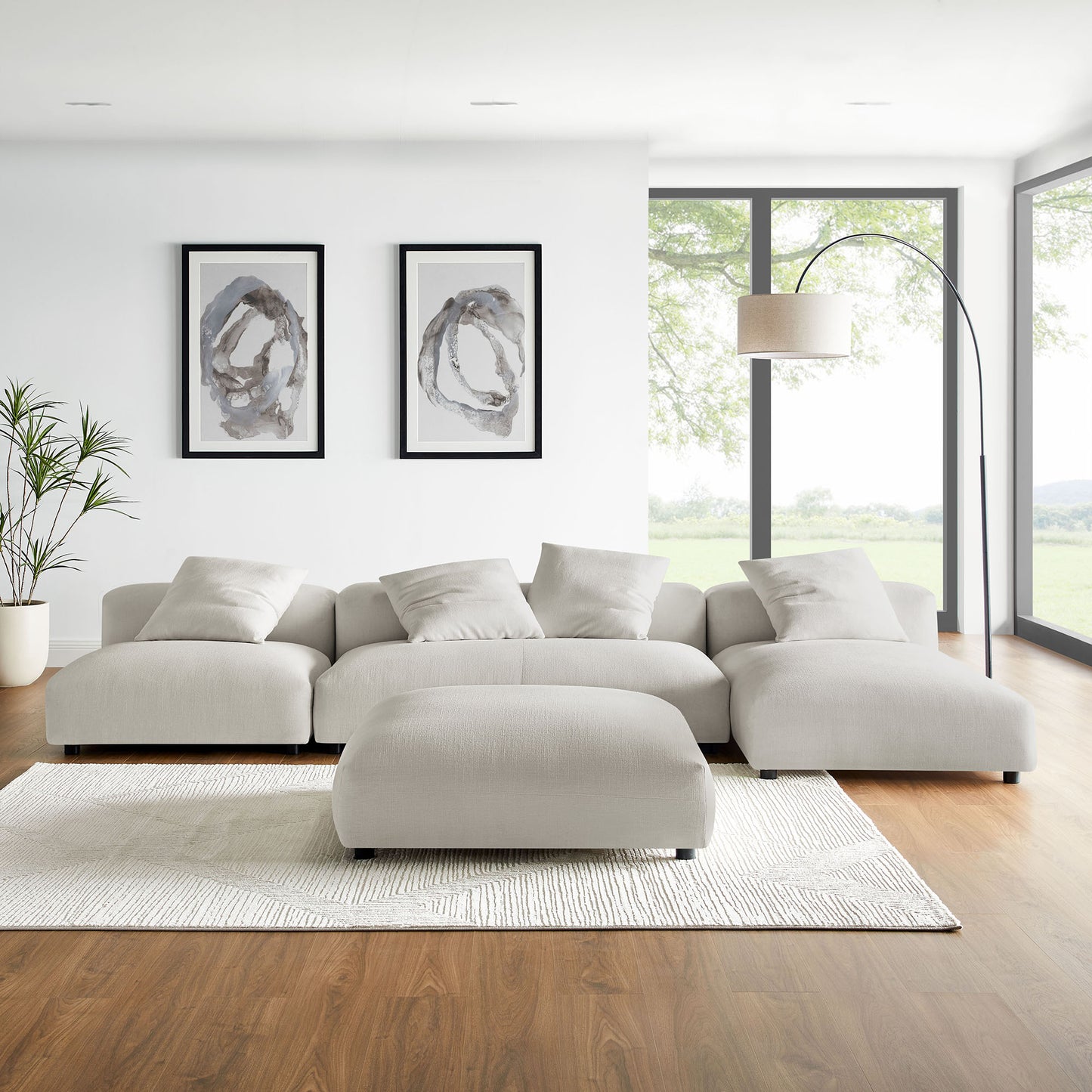 Solace 4-Piece Modular Upholstered Fabric Sectional Sofa With Ottoman by Modway | Sofa Set | Modishstore - 25